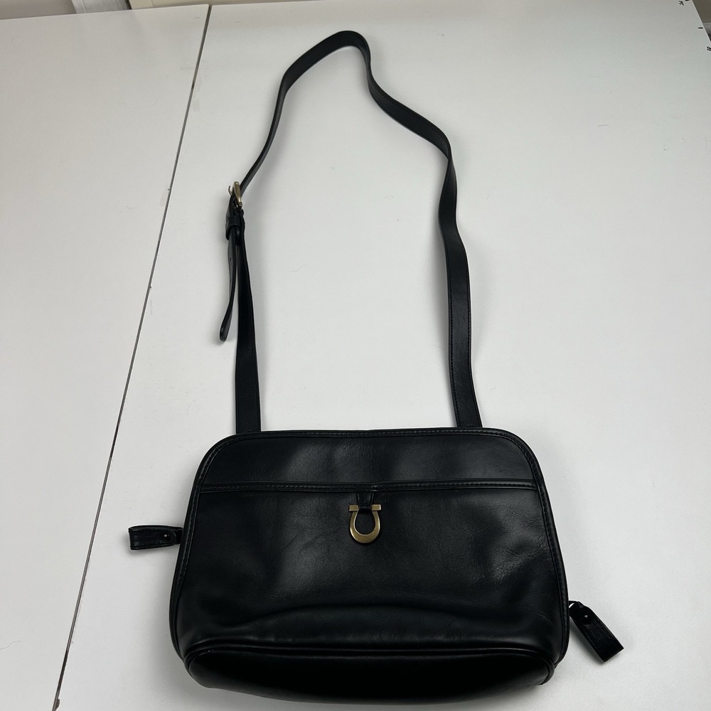 Vintage Etienne Aigner Black Leather Purse Gold Detail Cross Body Handbag
